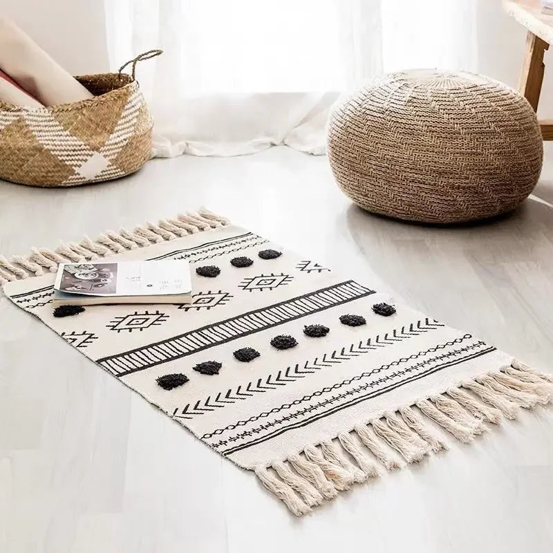 Tapis tissé à la main rétro-bohème 60x90 cm – Tapis à franges pour salon et décoration intérieure