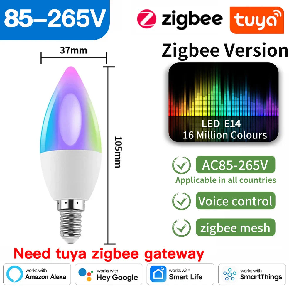 Ampoules LED intelligentes Tuya Zigbee E27 E14 GU10 - Dimmable RGB contrôlées par Wifi via les applications SmartLife Google Alexa