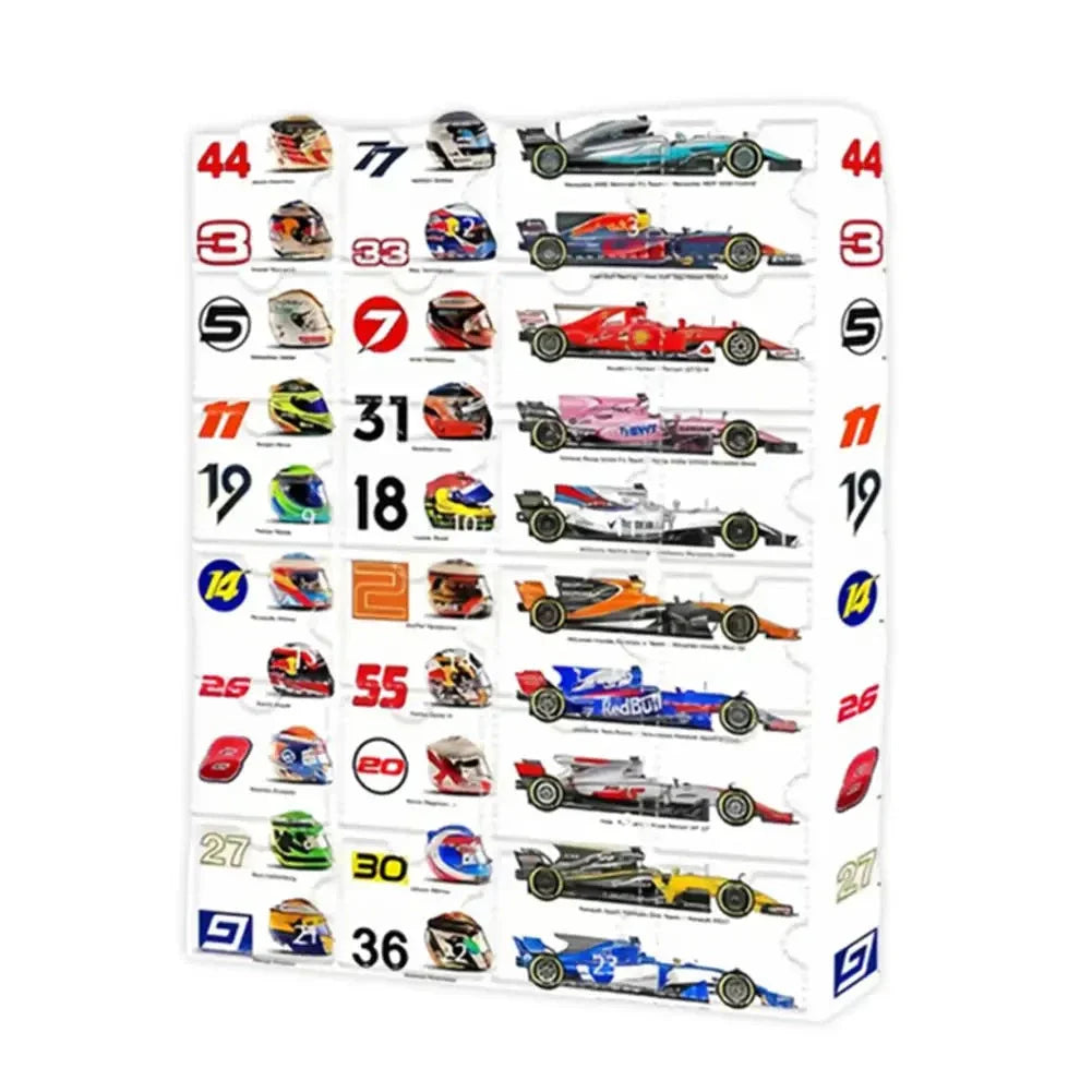 Calendrier de l'Avent F1 2024 pour enfants - Cadeaux de course miniatures surprise, compte à rebours jusqu'à Noël