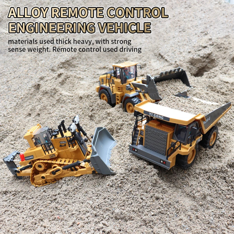 Set de Véhicules de Construction RC Professionnel - Jouet Excavateur en Alliage 2.4G & Camion Benne pour Enfants