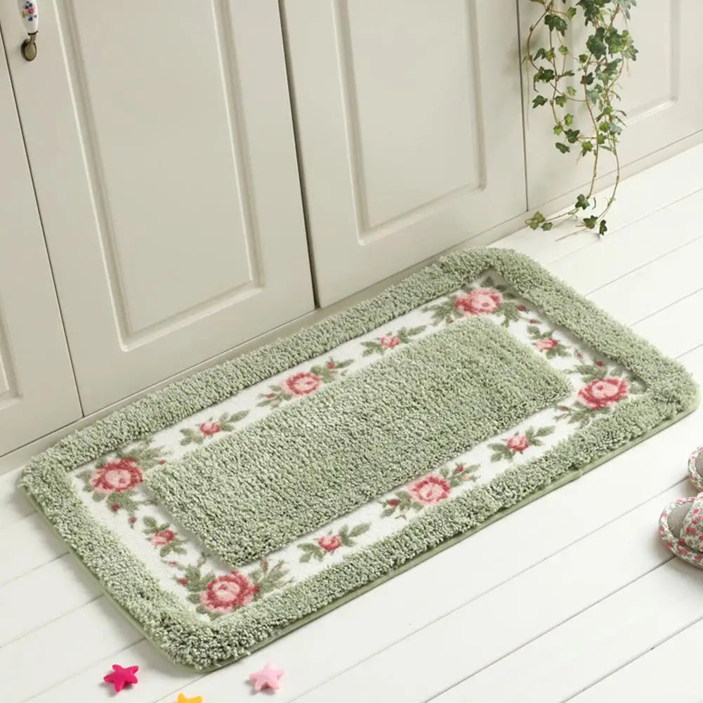 Tapis de salle de bain de style maison de campagne avec motif de rose - Tapis rectangulaire moelleux antidérapant et absorbant l'eau pour portes et sols
