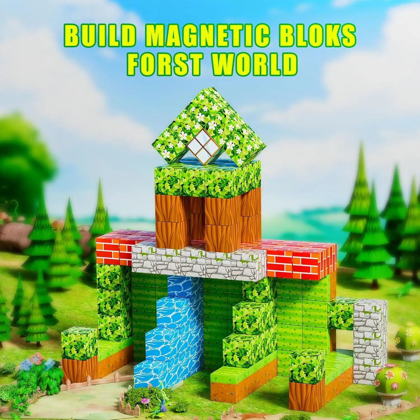 Ensemble de blocs de construction magnétiques pour enfants - Cubes sensoriels STEM Montessori pour tout-petits, cadeau éducatif pour garçons et filles