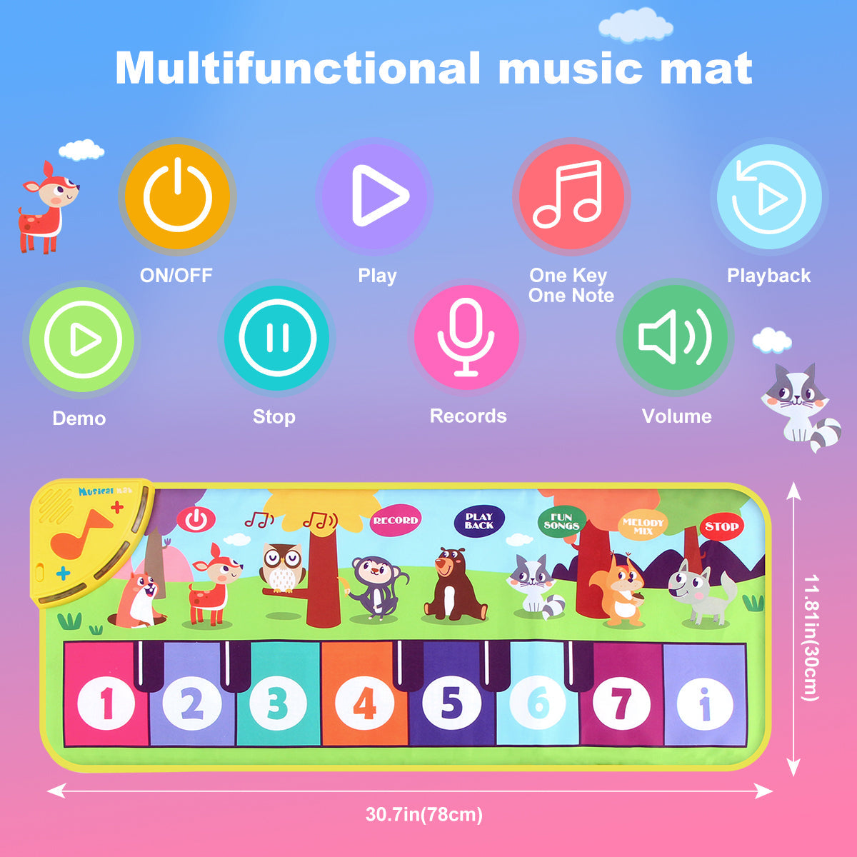 Tapis de danse musical multifonctionnel pour tout-petits - Clavier piano interactif avec sons d'animaux, cadeau éducatif pour enfants, amusement portable !