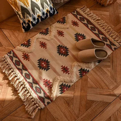 Tapis tissé à la main rétro-bohème 60x90 cm – Tapis à franges pour salon et décoration intérieure