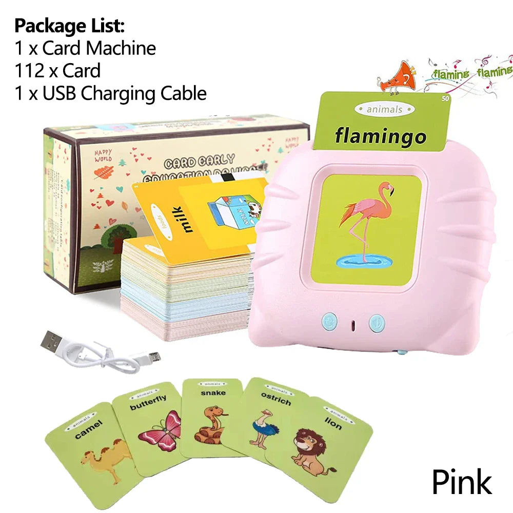 Cartes flash parlantes Machine d'apprentissage pour enfants - Jouet de livre audio éducatif pour la maternelle de 2 à 6 ans, rechargeable par USB, design respectueux des yeux