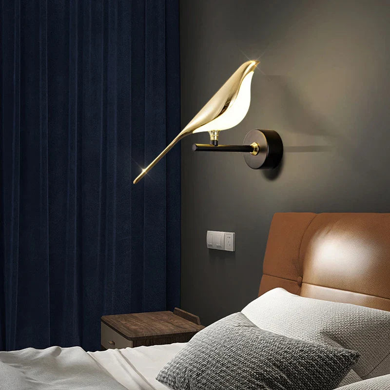 Creative Bird Appliques murales LED pivotantes à 360° Chambre de nuit Intérieur Interrupteur tactile doré Appliques murales LED Applique murale Maison