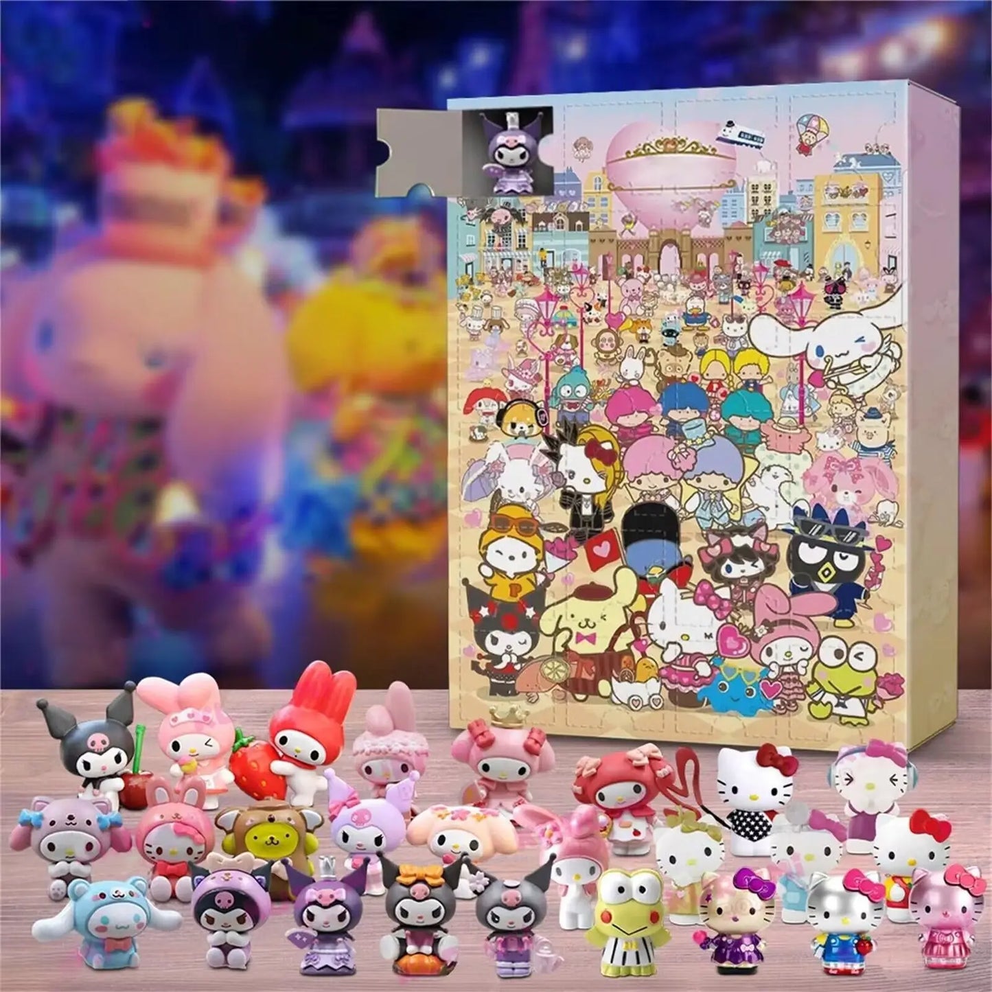 Calendrier de l'Avent de Noël 2024 avec des jouets Mickey, Minnie, Stitch et Hello Kitty pour enfants