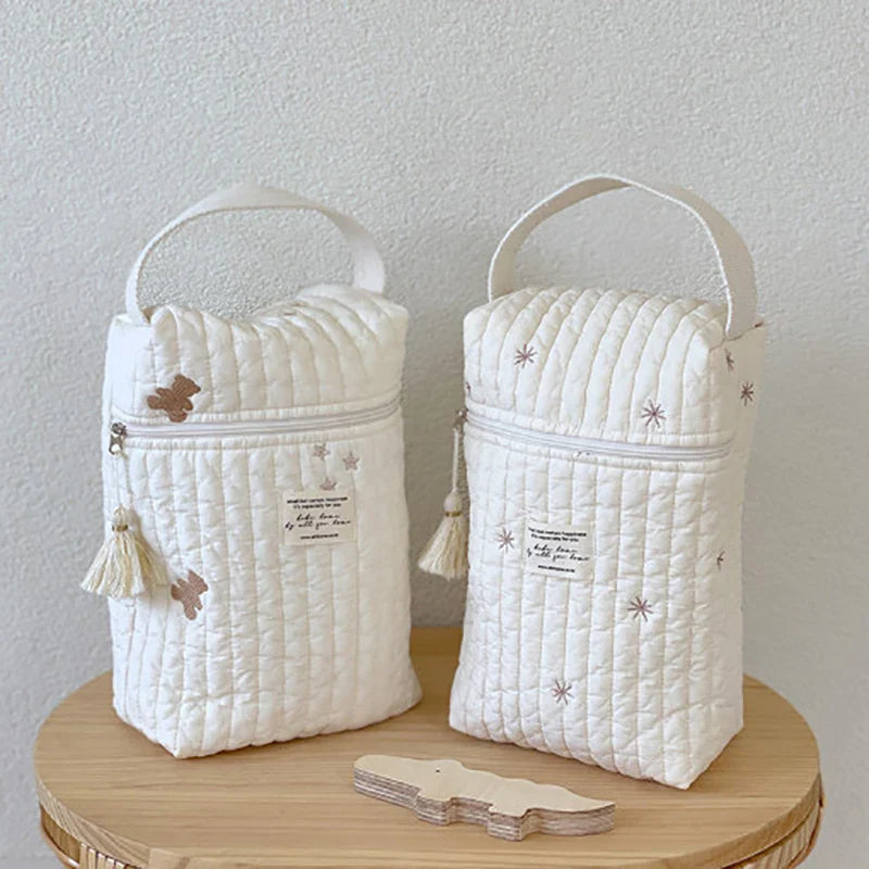 Sac à langer brodé en Jean : sac à langer portable avec fermeture éclair suspendu pour poussette