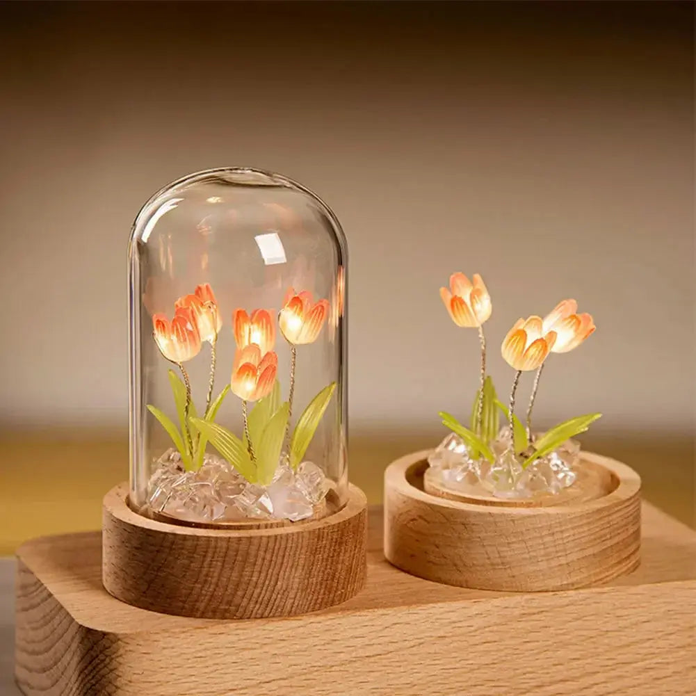 ÉclatTulipe - Lampe de Nuit Faite à la Main en Verre