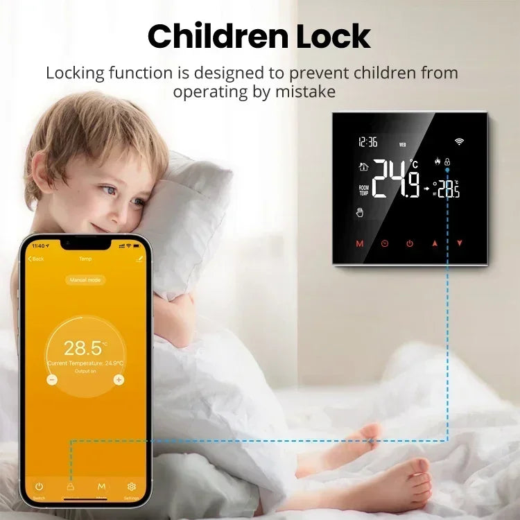 Thermostat Intelligent Tuya Contrôle pour Chauffage au Sol Hydraulique & Électrique - Contrôle Vocal Wifi via Google Alexa SmartThings Apps