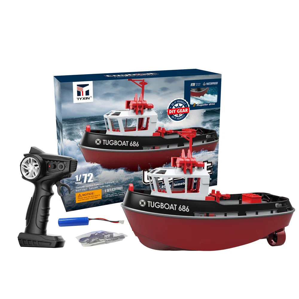 Bateau de remorquage RC puissant à double moteur - Modèle 1:72 bateau télécommandé électrique pour garçons, plaisir sans fil