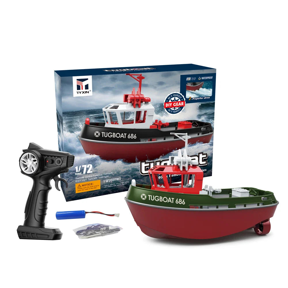 Bateau de remorquage RC puissant à double moteur - Modèle 1:72 bateau télécommandé électrique pour garçons, plaisir sans fil