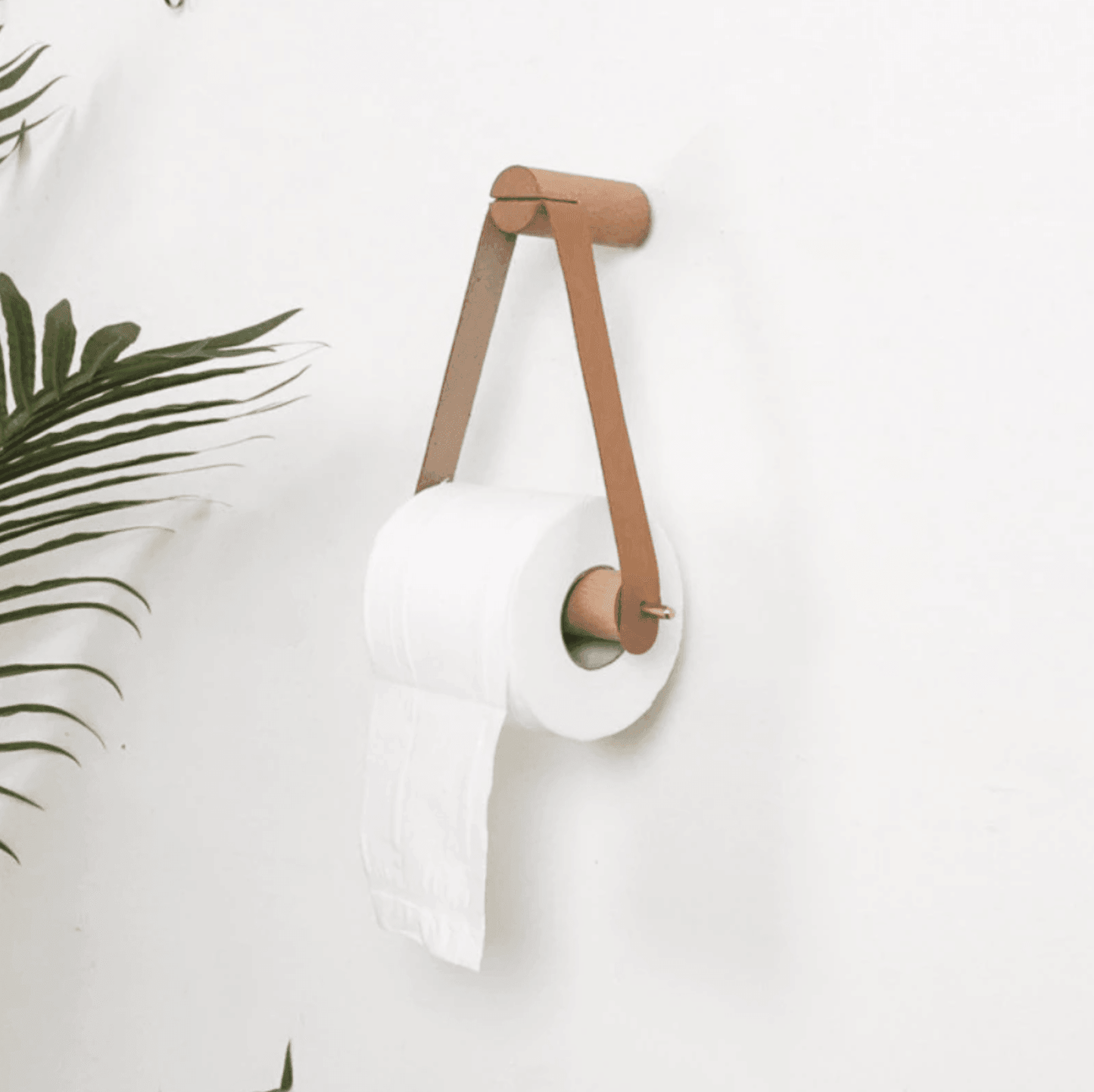Floroux Porte-papier toilette de haute qualité | Chêne & cuir synthétique | Design de salle de bain minimaliste