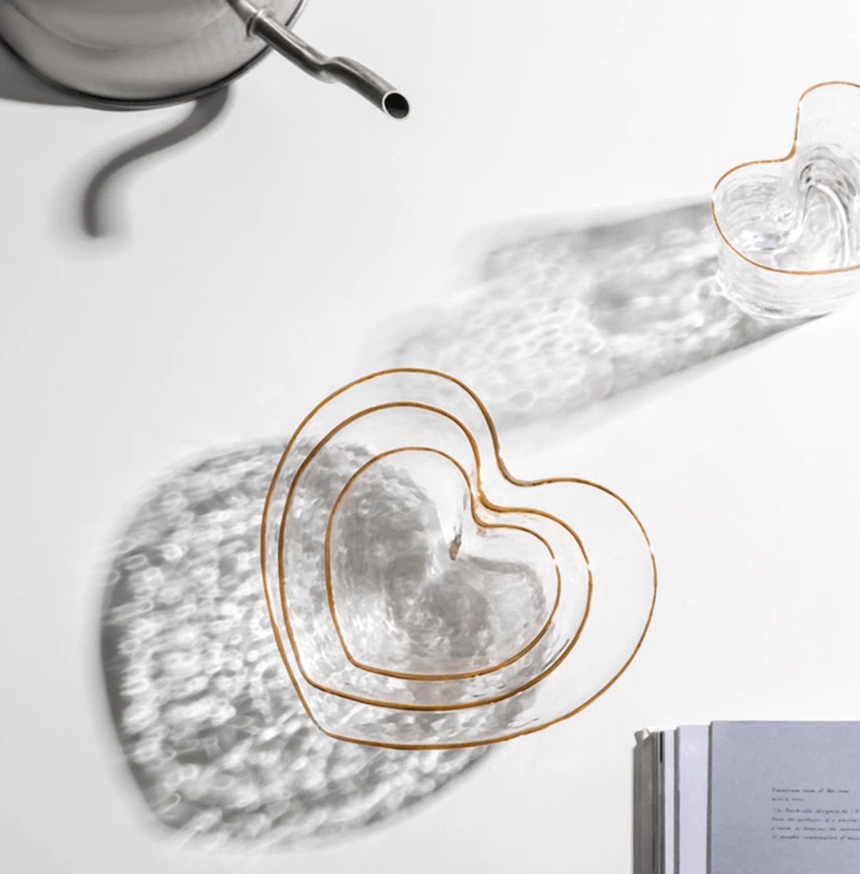 Floroux Glassware Set | Heart-Shaped Bowl and Drinking Glass | Gold-Rimmed Design | Elegant Table Decor