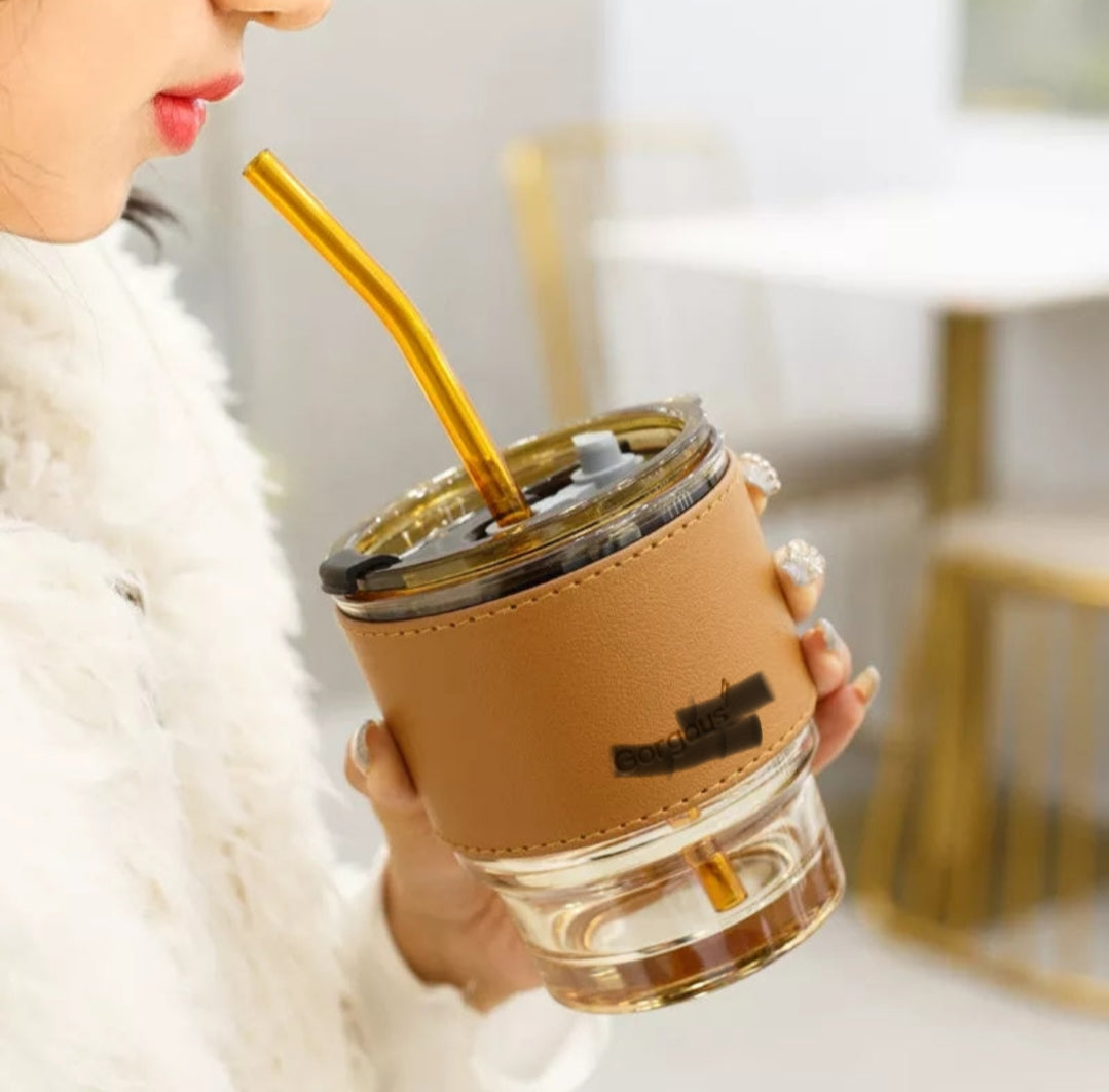 450Ml Tasse en Verre avec Manchon de Protection en Cuir