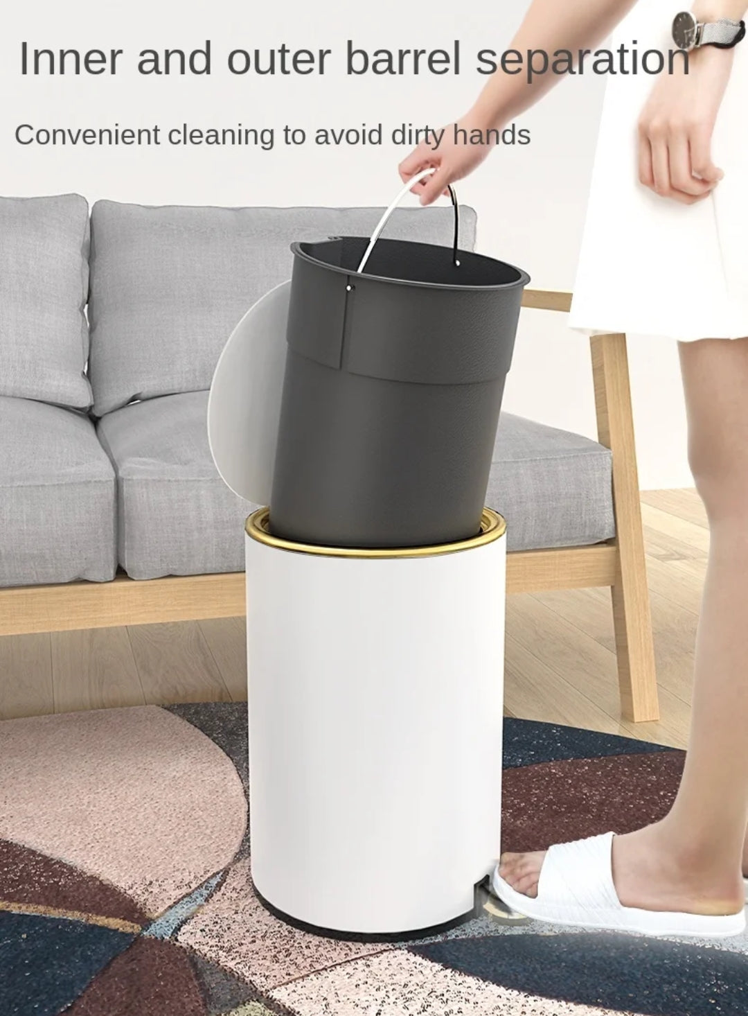 Poubelle à pédale en acier inoxydable avec seau intérieur amovible