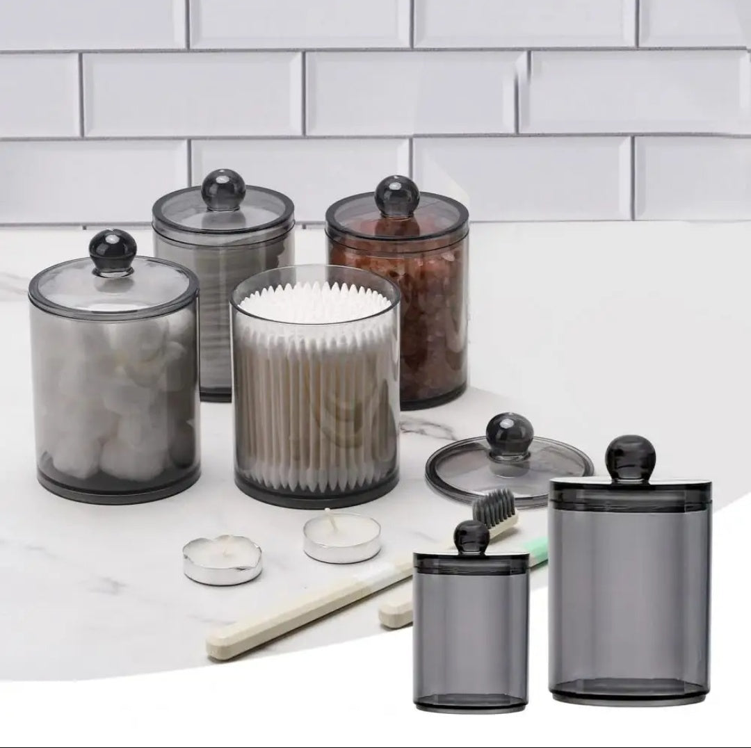 10 oz Pot de salle de bain noir / Distributeur de rangement pour coton-tige