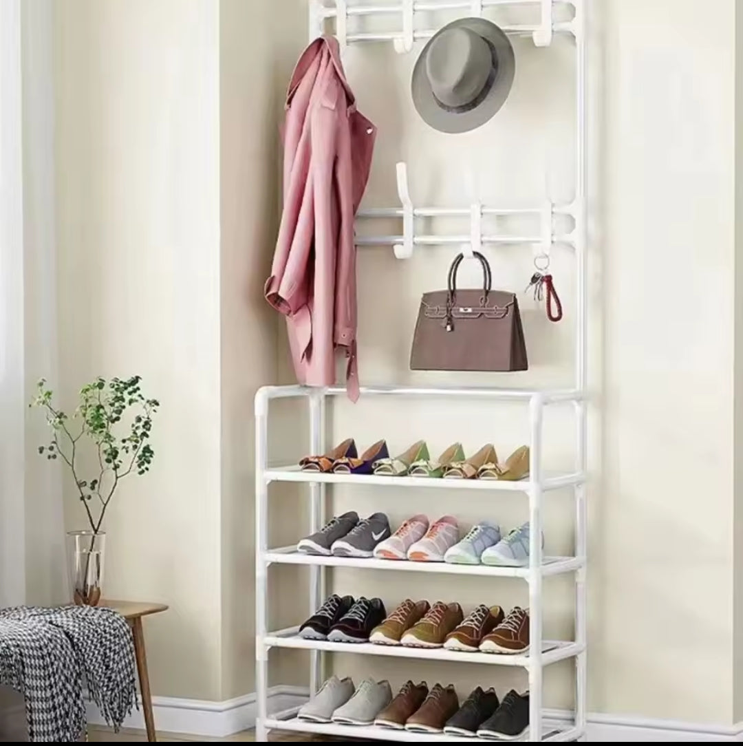 Rangement à chaussures en métal avec porte-chapeau