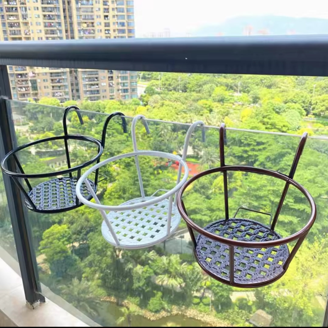 Support de pot de fleurs de balcon 3 pièces Noir