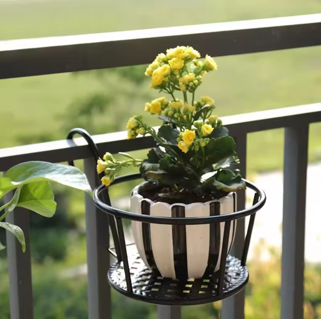 Support de pot de fleurs de balcon 3 pièces Noir