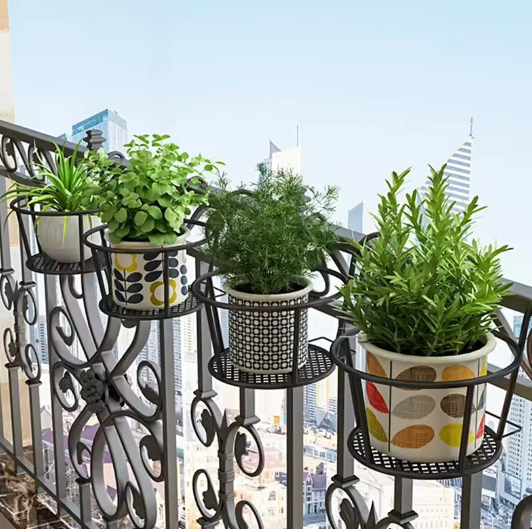 Support de pot de fleurs de balcon 3 pièces Noir