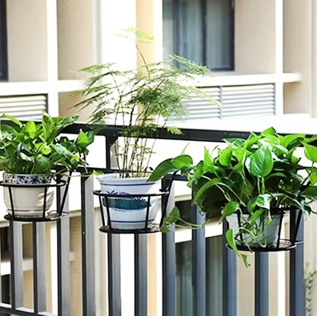 Support de pot de fleurs de balcon 3 pièces Noir