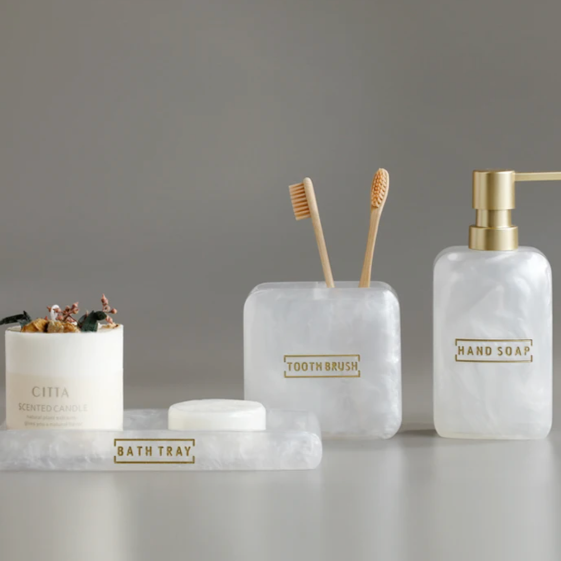 Floroux Ensemble de salle de bain 3 pièces | Design élégant en nacre | Accessoires de bain luxueux