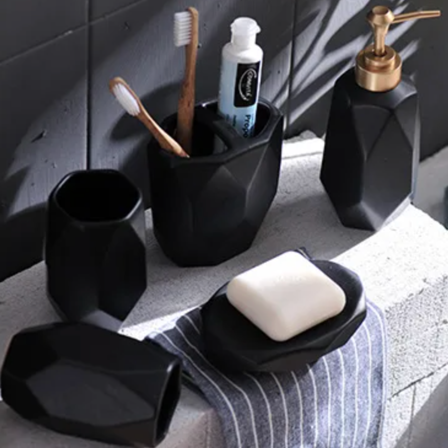 Ensemble de salle de bain Floroux en céramique 5 pièces | Design moderne | Accessoires de bain élégants pour la maison