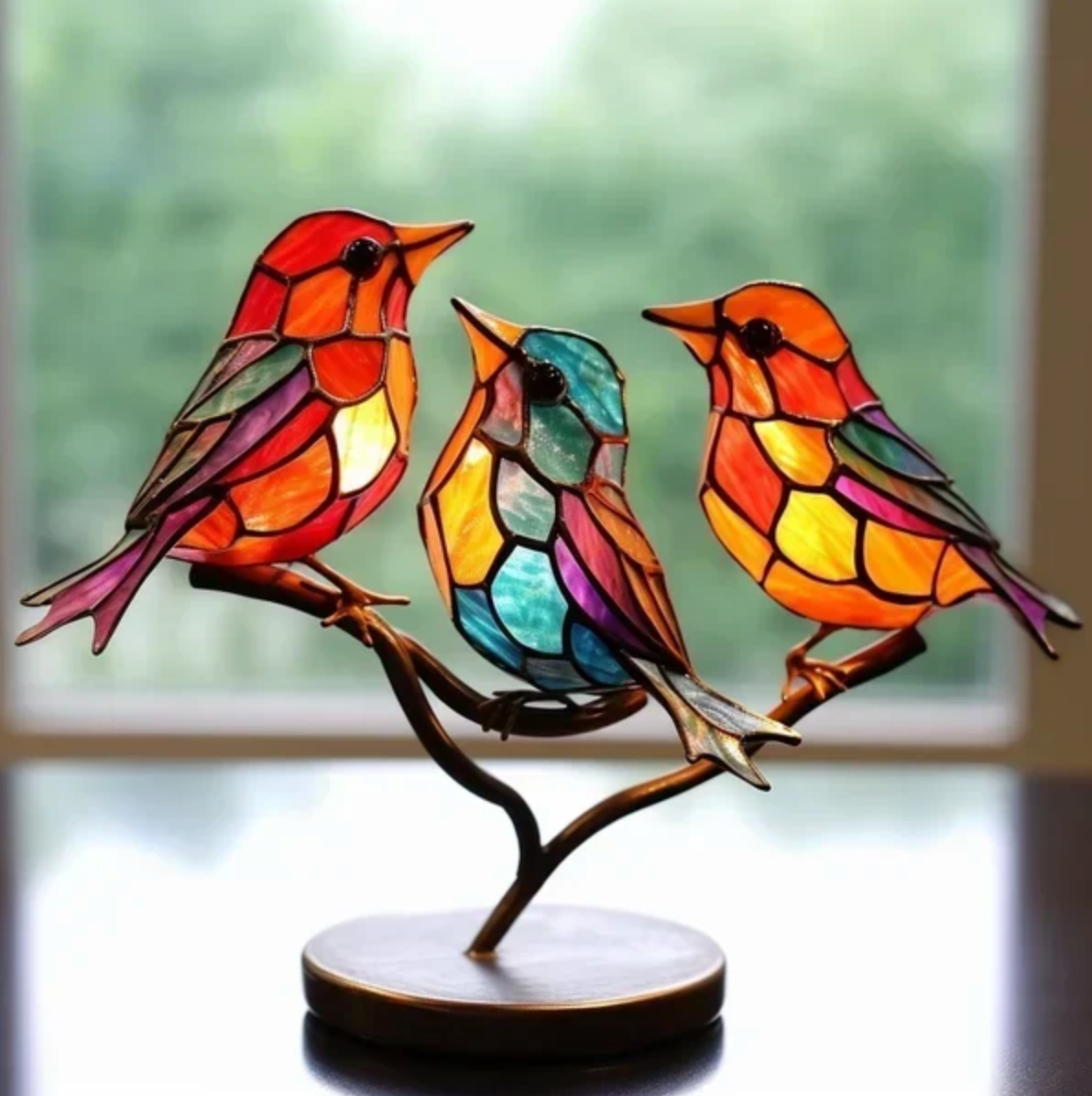 Figures d'oiseaux en verre teinté