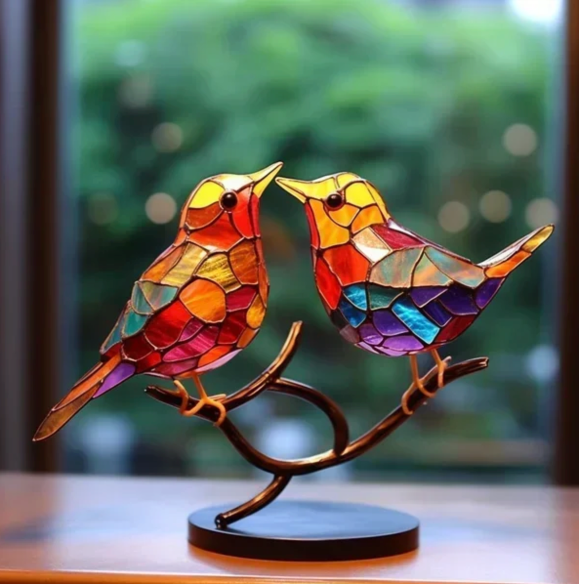Figures d'oiseaux en verre teinté