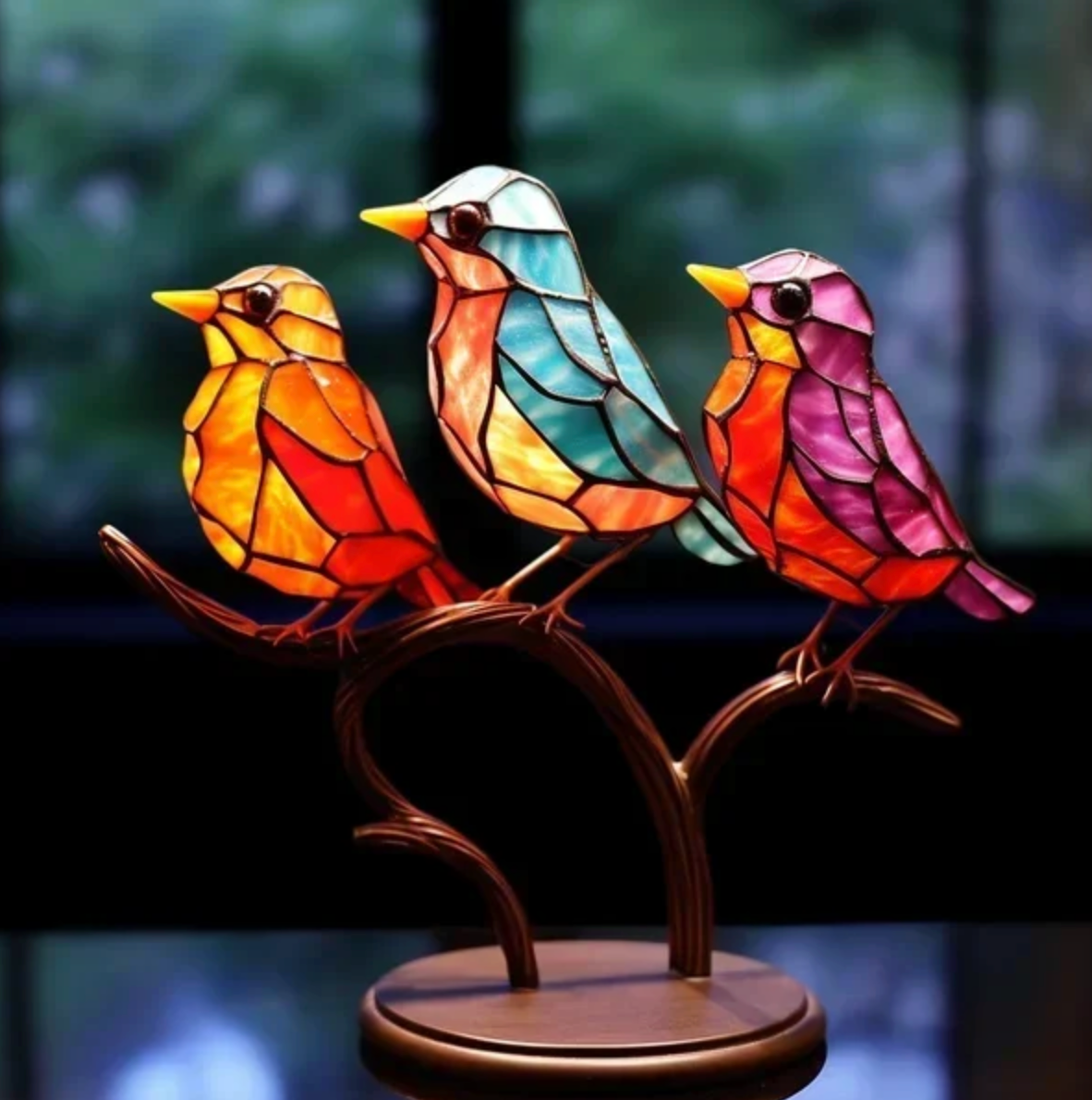 Figures d'oiseaux en verre teinté