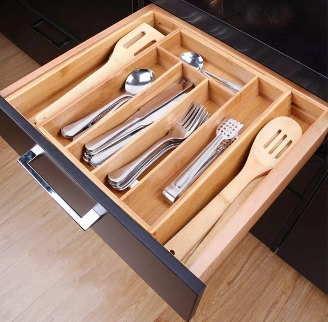 Organisateur de couverts en bambou extensible