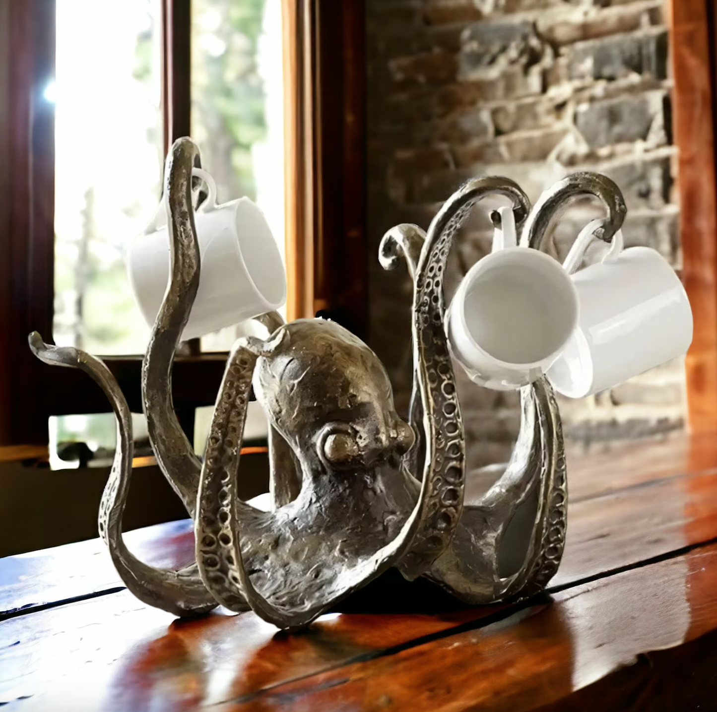 Porte-tasse Rustique Kraken Octopus – Organisateur de Tasse Nautique, Capacité de 8 Tasses