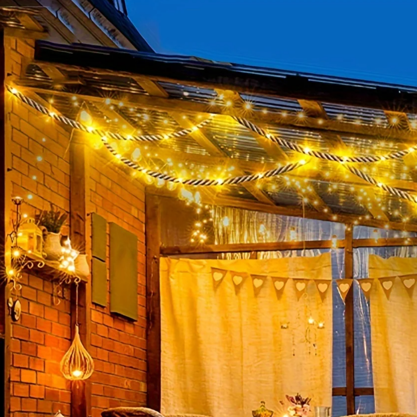 Floroux | Lampe en corde de chanvre alimentée par solaire | Éclairage décoratif durable pour jardin et terrasse