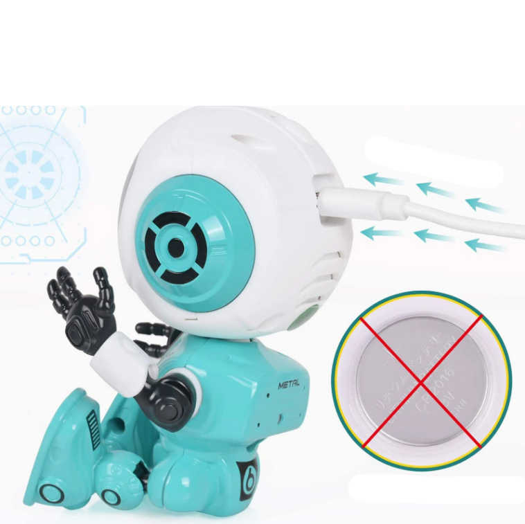 Robot parlant pour enfants – Rechargeable via USB, yeux LED, support de téléphone et de stylo – Jouet