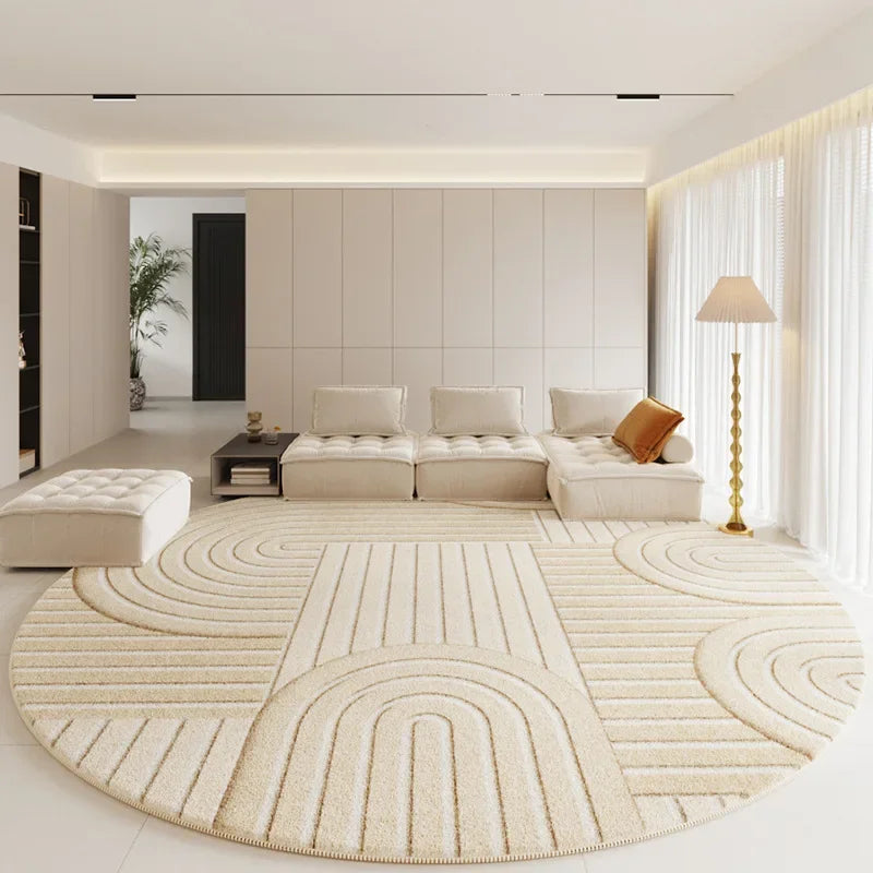 Tapis rond moderne - Tapis moelleux pour chambre et salon, décoration douce couleur crème