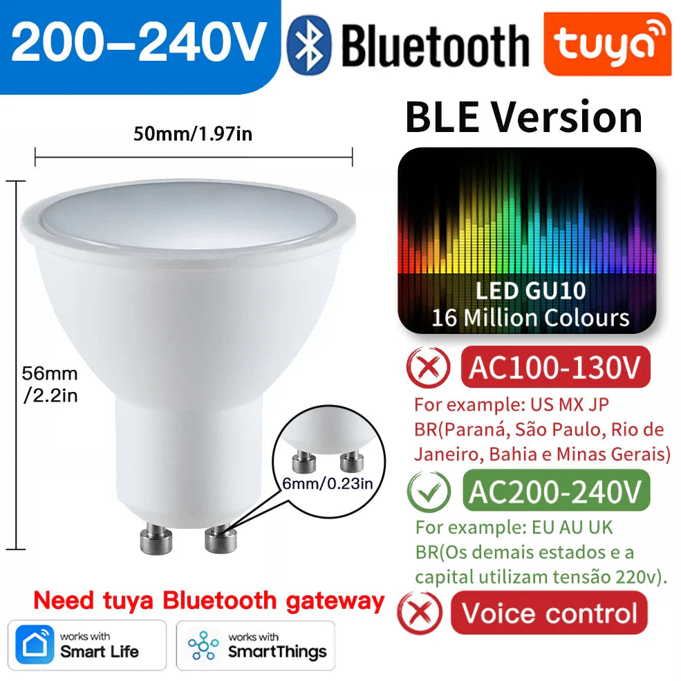Ampoules LED sans fil Tuya Zigbee GU10 - RGB Dimmable Contrôle appareil WiFi via les applications SmartLife Google Alexa