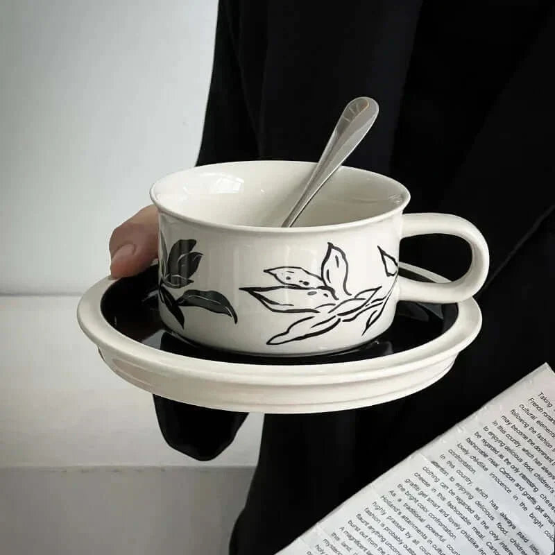 Tasse à café en céramique florale peinte à la main rétro