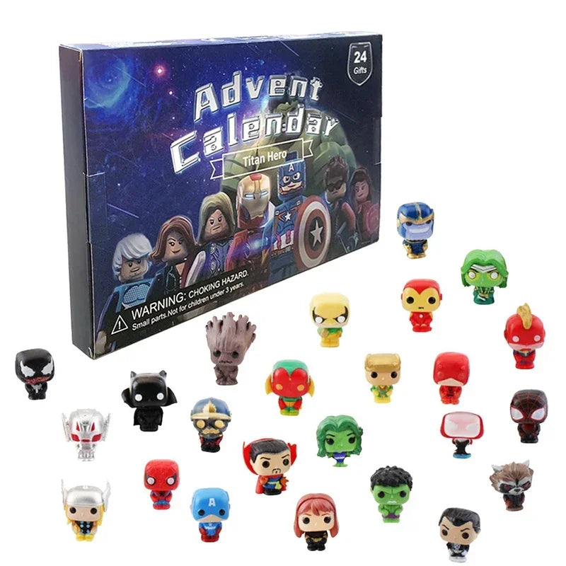 Calendrier de l'Avent de figurines d'action en PVC Marvel 24 pièces - Cadeau de compte à rebours de Noël pour enfants