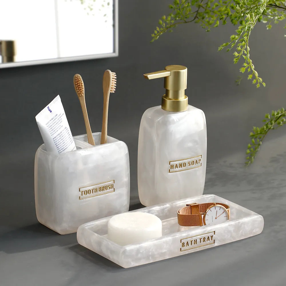 Floroux Ensemble de salle de bain 3 pièces | Design élégant en nacre | Accessoires de bain luxueux