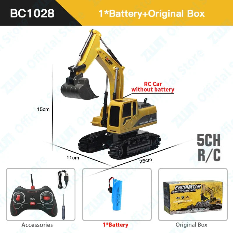 Set de Véhicules de Construction RC Professionnel - Jouet Excavateur en Alliage 2.4G & Camion Benne pour Enfants