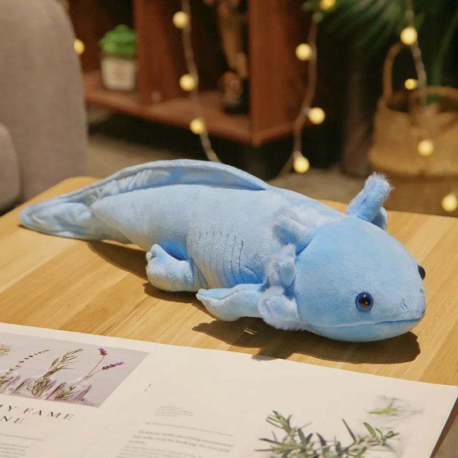 Jouet en peluche axolotl coloré adorable - 45 cm (17,7 pouces) coussin long flou, parfait cadeau pour enfants, mignon animal en peluche salamandre