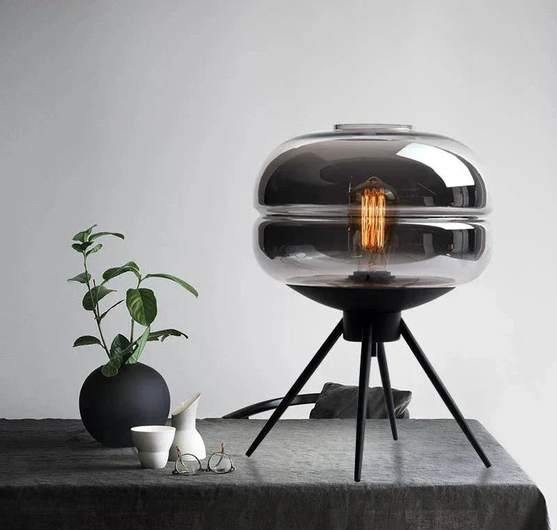 ArtisanGlow - Élégante Lampe en Verre Bleu avec Étagère