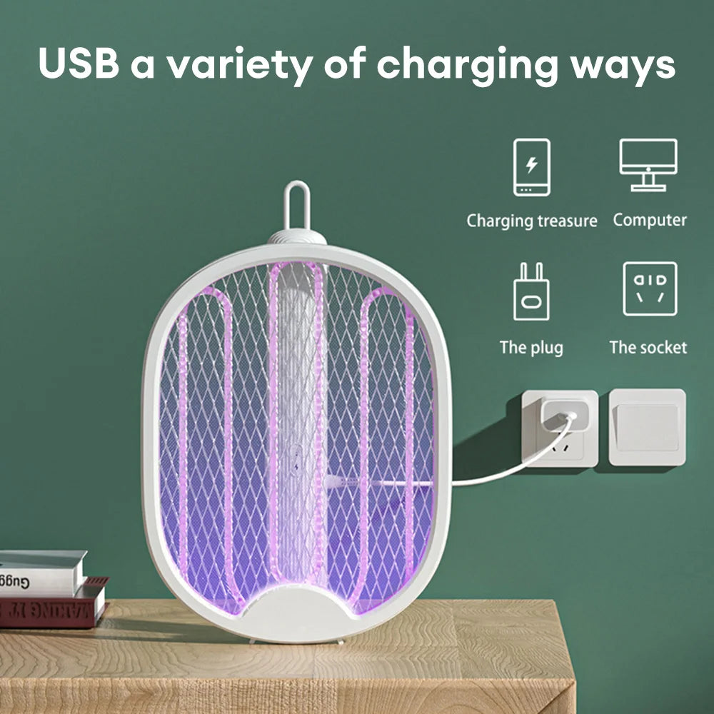 Exterminateur électrique de moustiques pliable, piège à mouches, raquette à moustiques rechargeable USB, exterminateur d'insectes avec lumière UV, exterminateur d'insectes, 3000 V