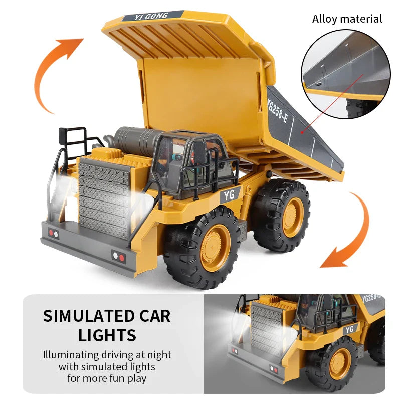 Set de Véhicules de Construction RC Professionnel - Jouet Excavateur en Alliage 2.4G & Camion Benne pour Enfants