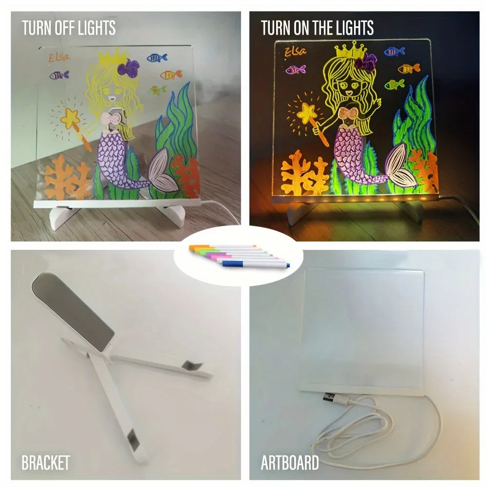 Tableau de message en acrylique LED lumineux - Tableau de dessin effaçable USB pour enfants, parfait pour les cadeaux d'anniversaire et la publicité dans les bars
