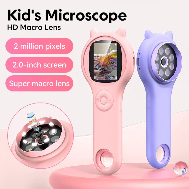 Microscope pour enfants 200MP avec un grossissement de 500x - Jouet éducatif de science pour jeunes explorateurs