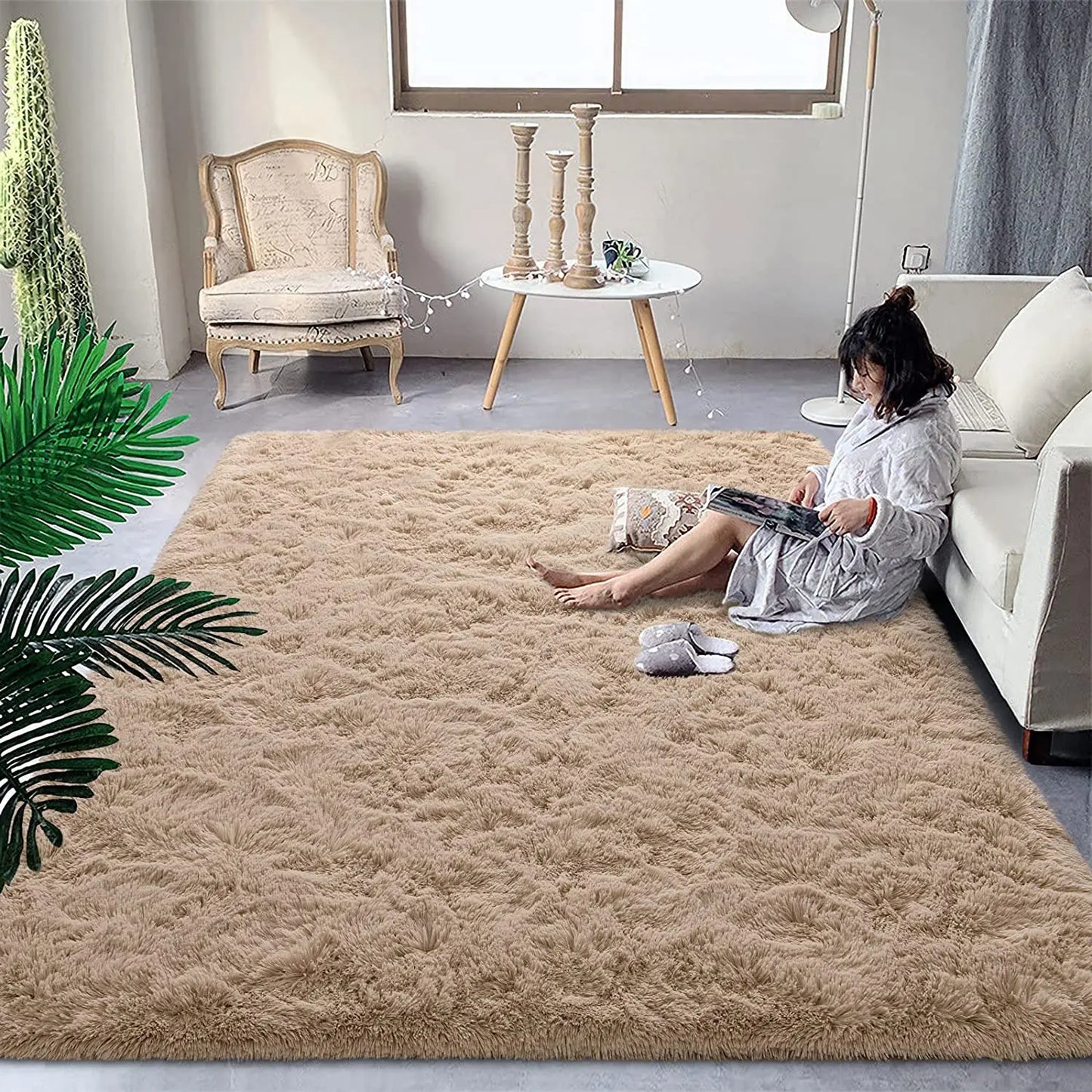 Tapis en peluche moelleux – Tapis doux et anti-dérapant pour les chambres, les salons et les chambres d'enfants