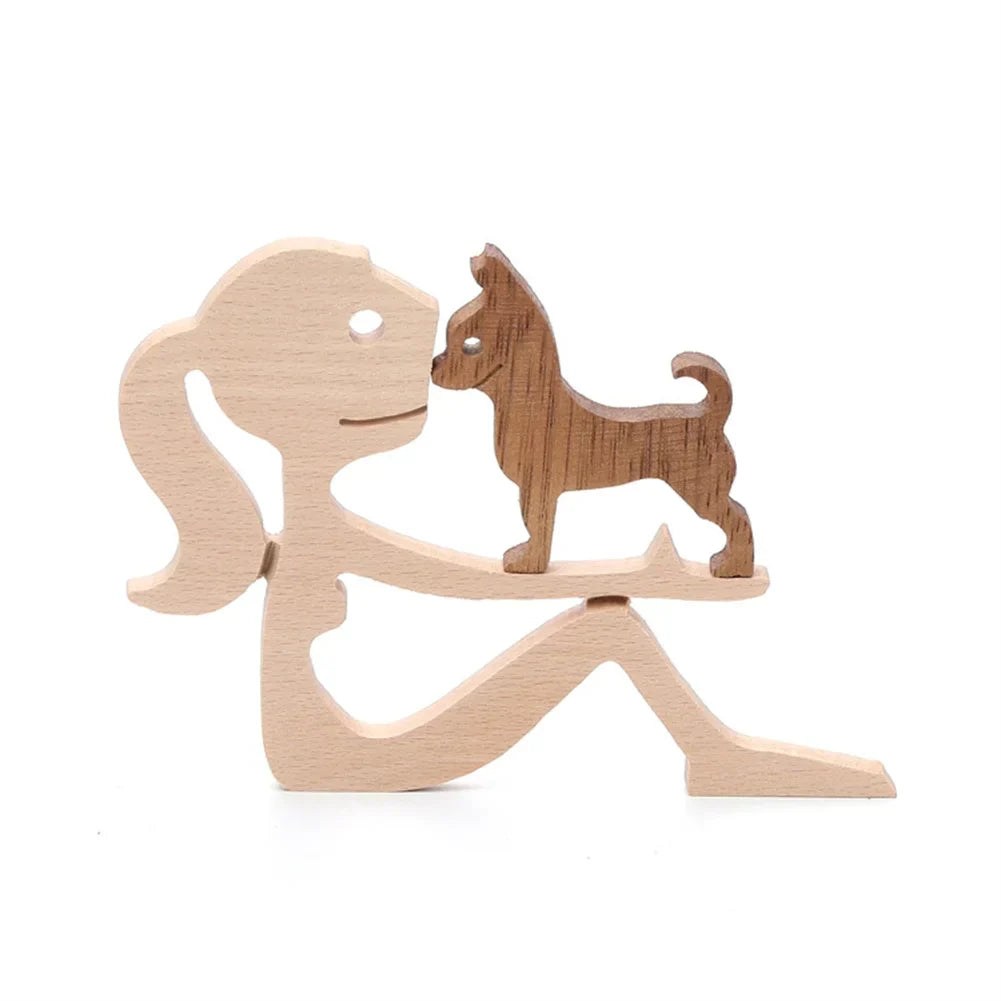 Figurine en bois de chien pour la famille, décoration de table de bureau artisanale, modèle de sculpture pour la maison et le bureau, sculpture d'animal de compagnie, cadeau de Noël