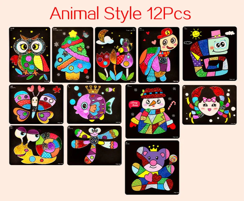 Kit de bricolage créatif de peinture par transfert magique pour enfants - Jouet éducatif d'arts et de métiers d'apprentissage, dessin de dessin animé amusant 20x17cm (7,8x6,6 pouces)